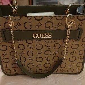 GUESS Brown and Green Tote Bag